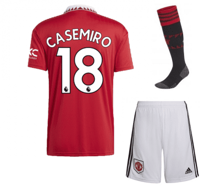 Детская форма Каземиро 18 Манчестер Юнайтед 2023 года с гетрами