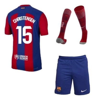 Детская футбольная форма Барселона Кристенсен 2023 - 2024 с гетрами